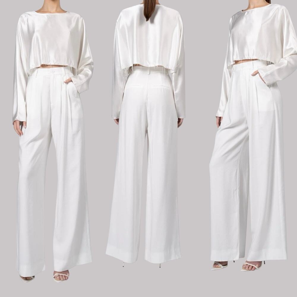 Nonchalant Label Fabi Pleated Front High Rise Wide Leg Pants White Size XL NEW
